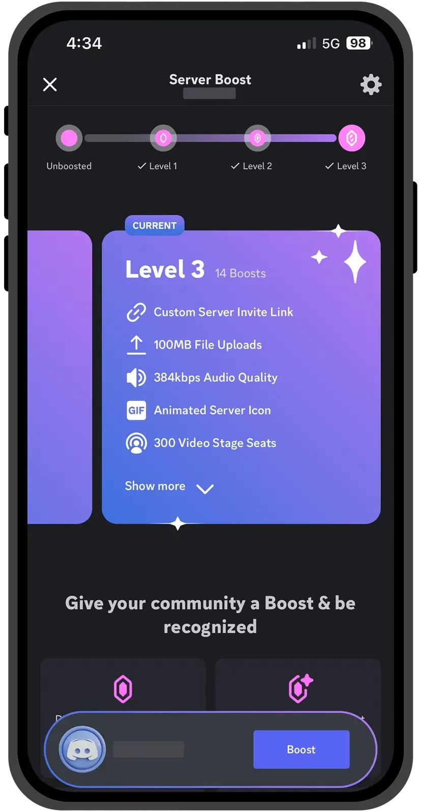 Boost level preview